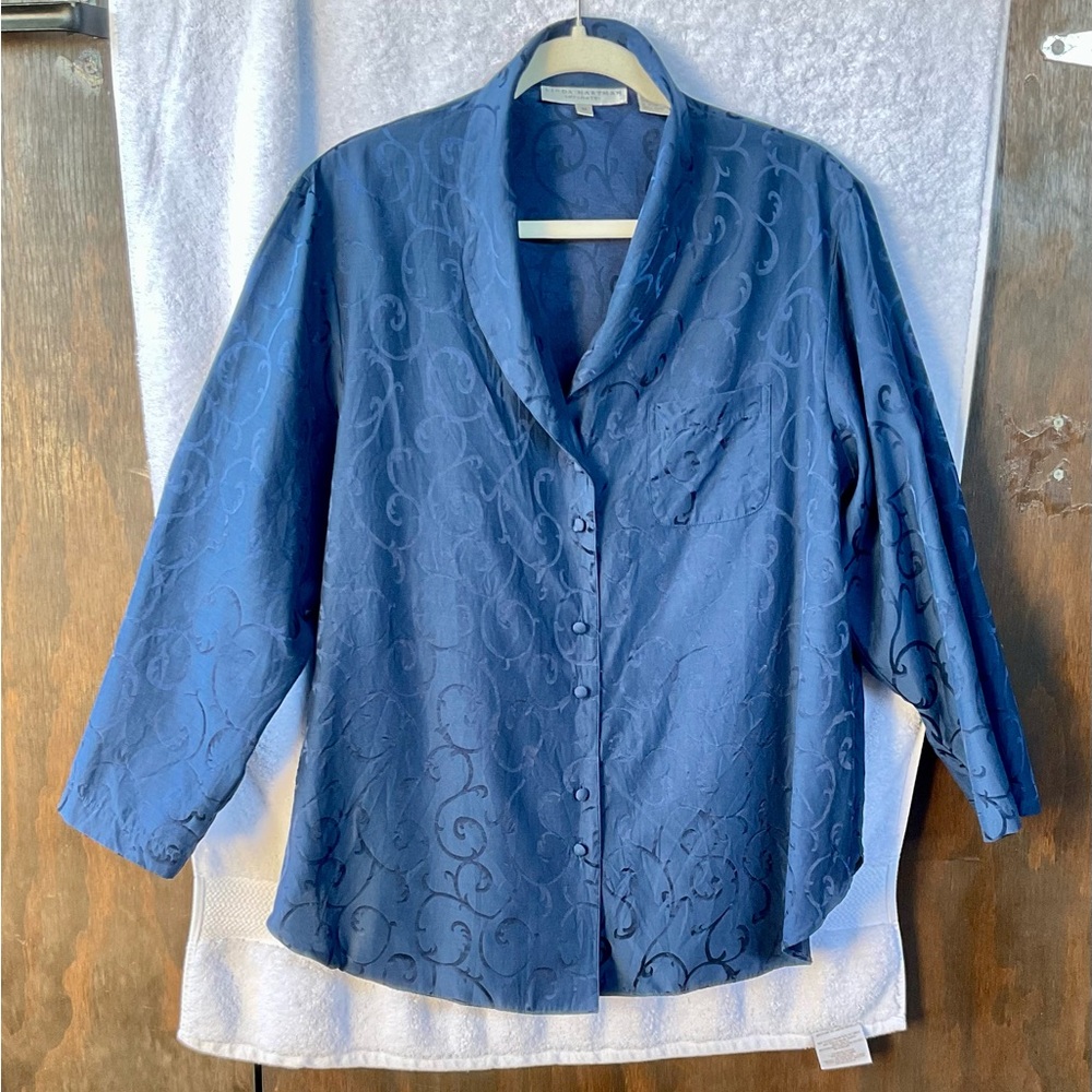 Linda Hartman Intimates Blue Boxy Button Down Pajama Top and Pants